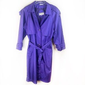 Vintage 80s Deep Purple Iridescent Long Trench Coat Rain Jacket 16 Metallic